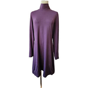 Title Nine Deep Purple Turtleneck SOFT‎ Getaway Dress Large Sleeve button detail